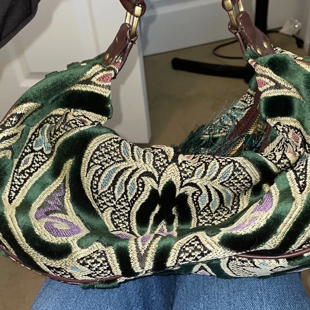 Maxx New York Green and Brown Patterned Hobo Bag - Picture 7 of 8